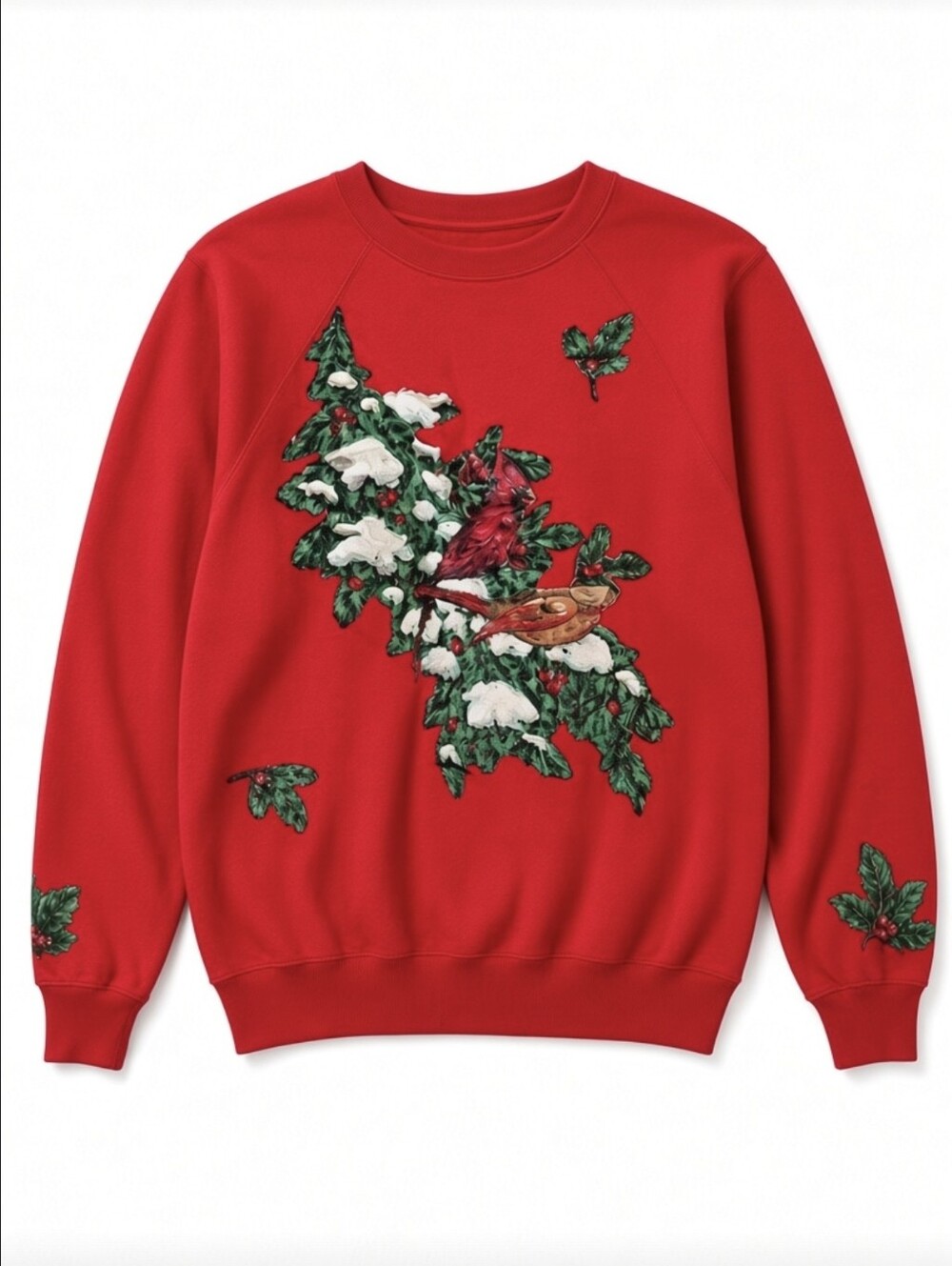 Vintage Hanes Her Way Christmas Sweatshirt Medium Red Cardinal Birds 90s